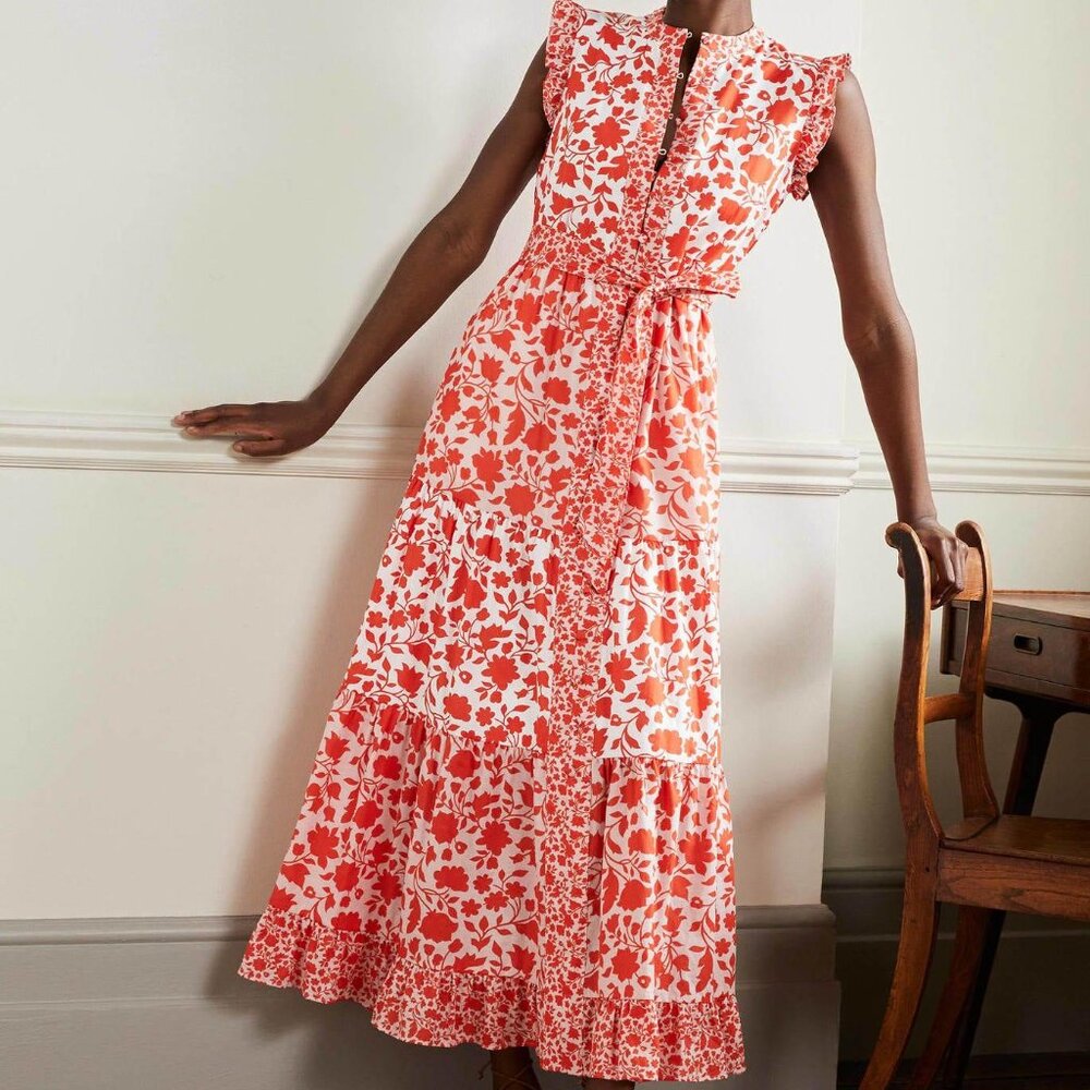Boden Red and White Floral Maxi Dress